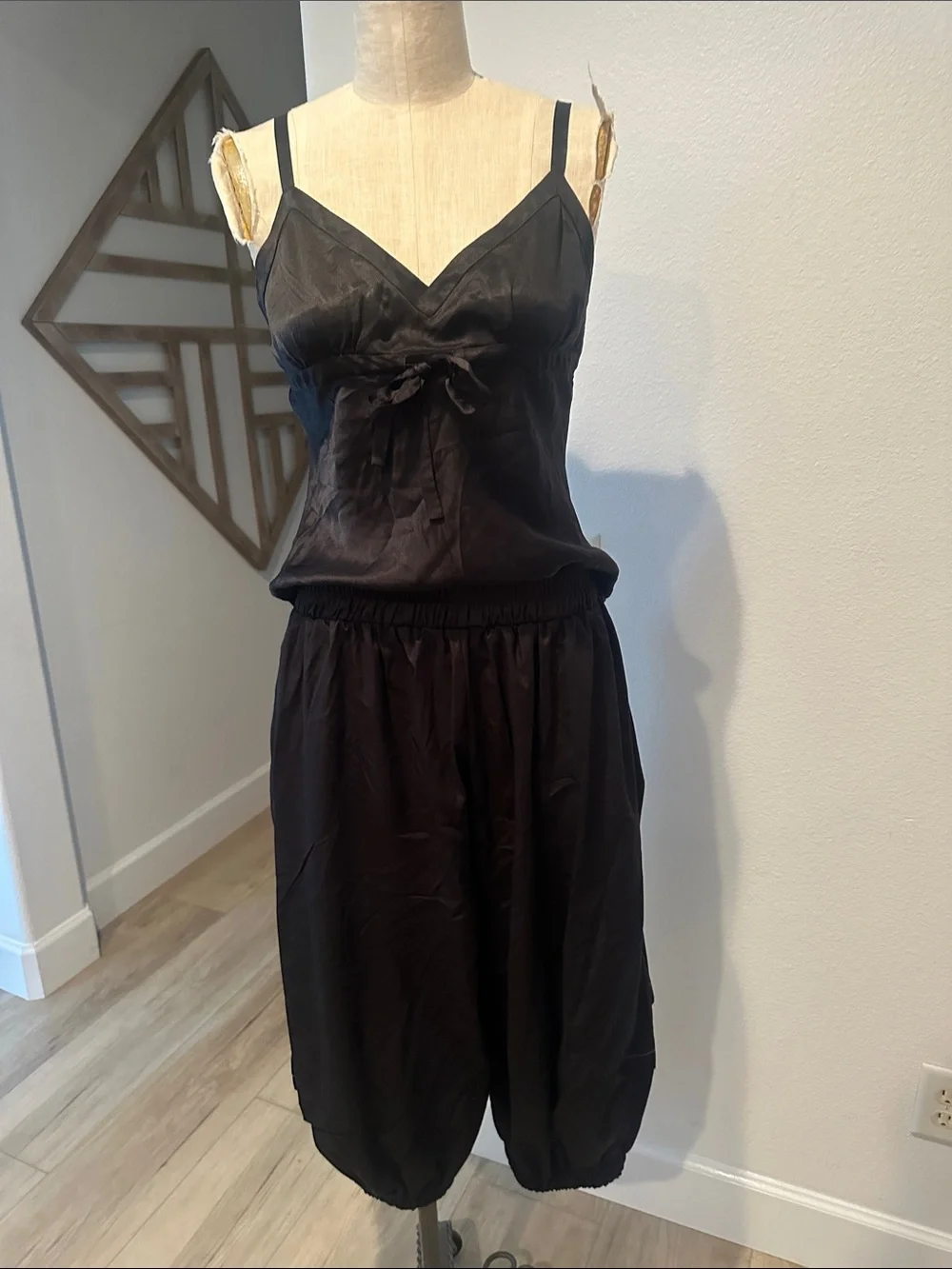 J. Crew Black Satin Cami Pajama Top with Front Tie